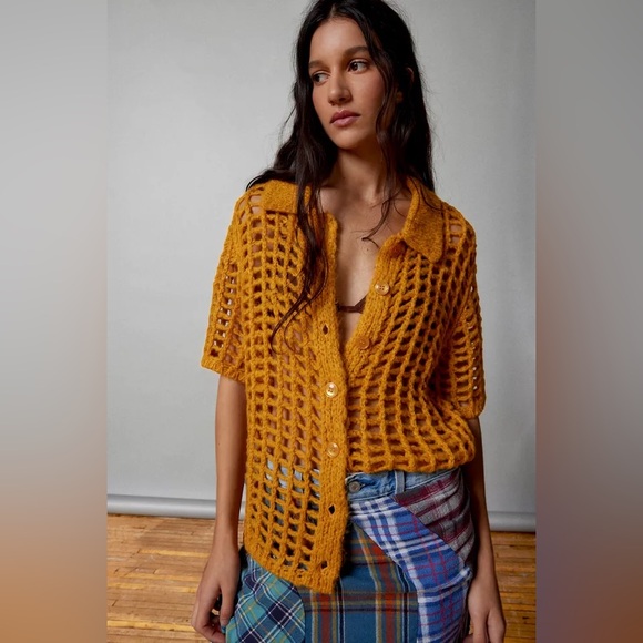 BDG Sweaters - BDG OSAKA OPEN KNIT POLO SWEATER SMALL